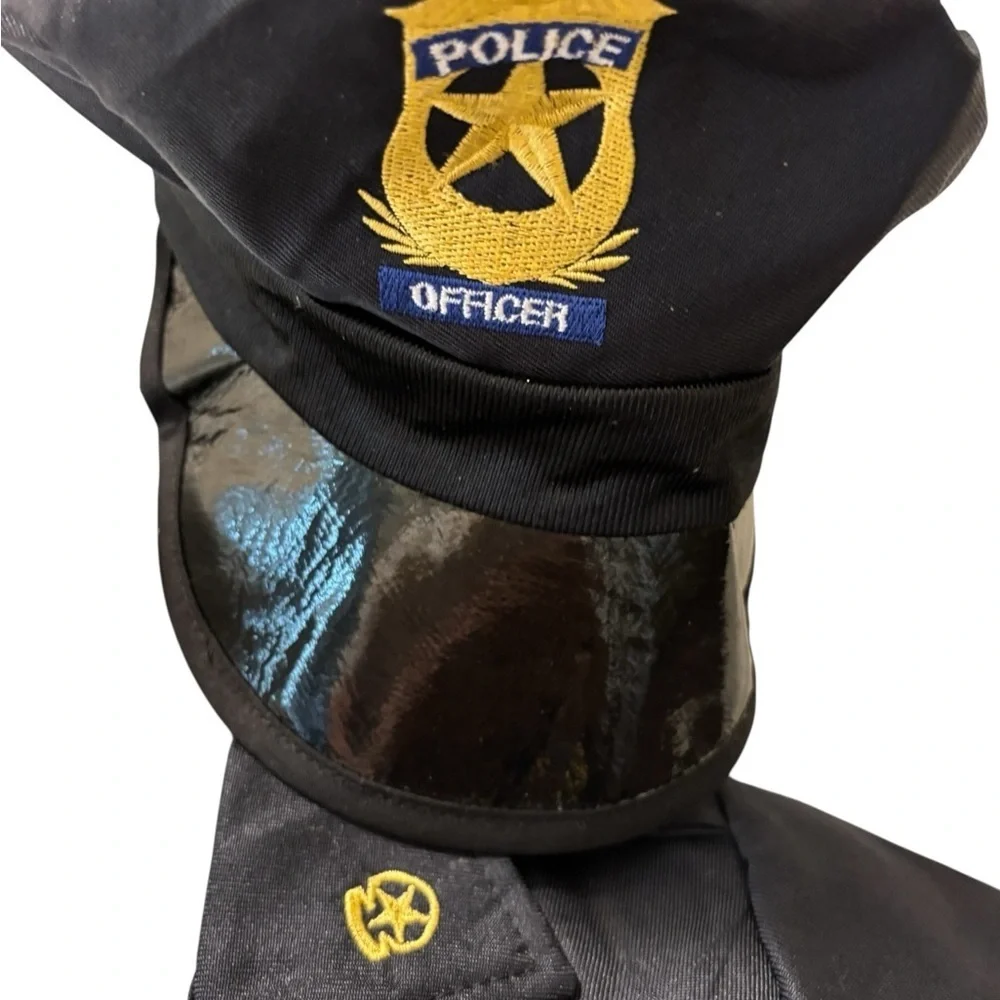 Halloween Police Officer Pleated Dress & Hat Sz Girls M 8/10 Black Belted Party